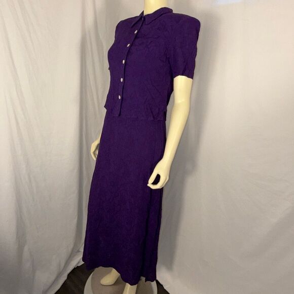 Vintage 90s Karin Stevens Purple Textured Rayon 2-Piece Maxi Dress Set Size 6 Ja - Picture 11 of 15